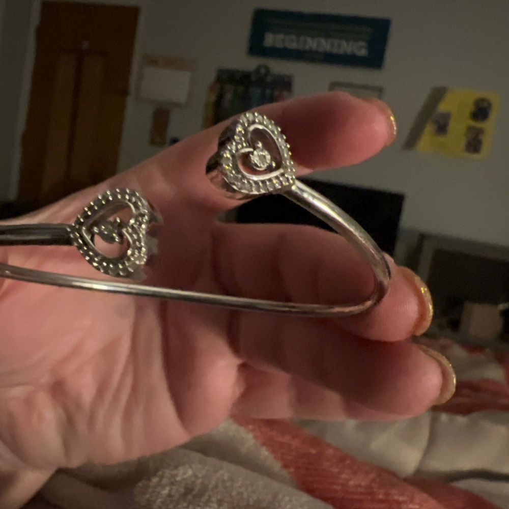 Diamond Heart Bangle Bracelet Sterling Silver - Picture 3 of 3